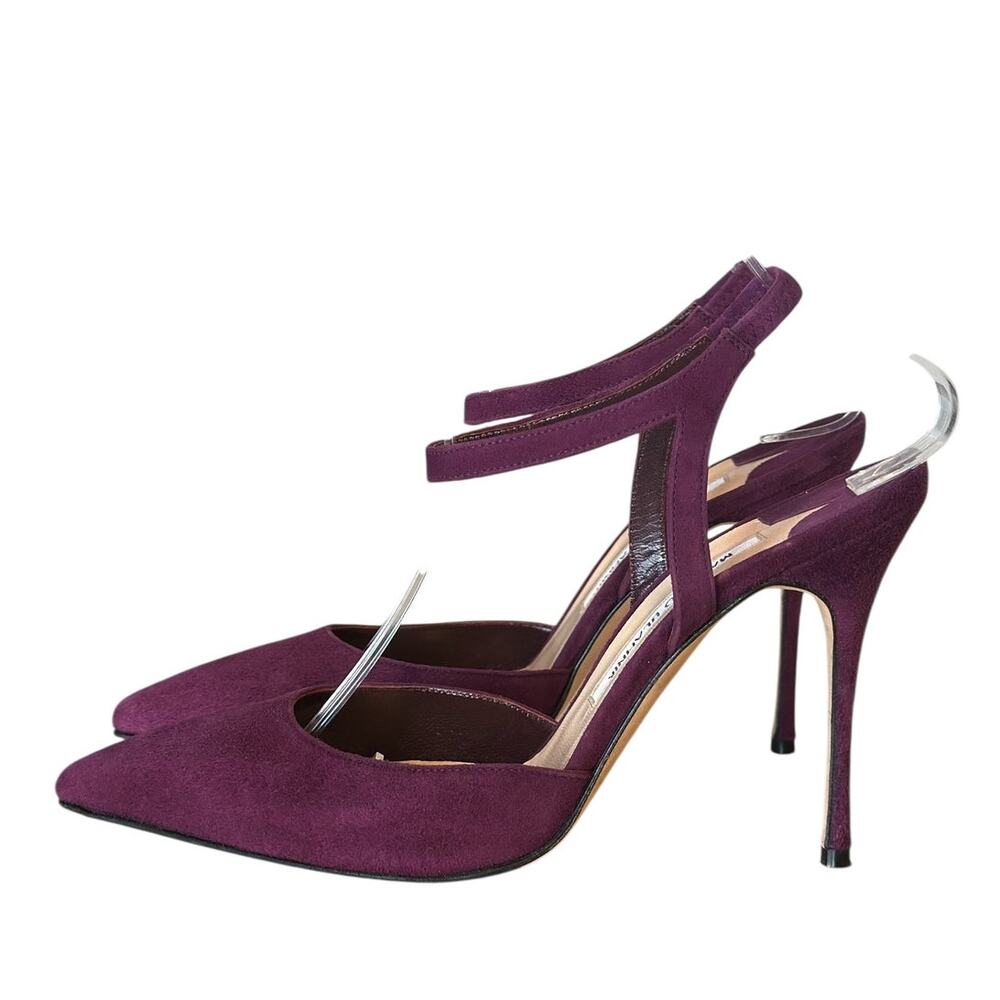 Manolo Blahnik Minis Purple Suede Slingback Pointed Toe High Heel Pump 38 - Picture 3 of 11